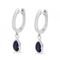 14K White Gold Pear Sapphire Dangle Birthstone Huggie Earrings
