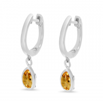 14K White Gold Pear Citrine Dangle Birthstone Huggie Earrings