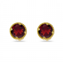 14K Yellow Gold 4mm Round Garnet Millgrain Halo Earrings