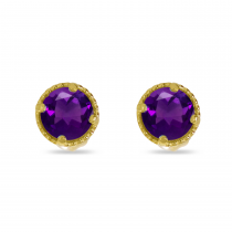 14K Yellow Gold 4mm Round Amethyst Millgrain Halo Earrings