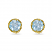 14K Yellow Gold 4mm Round Aquamarine Millgrain Halo Earrings