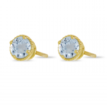 14K Yellow Gold 4mm Round Aquamarine Millgrain Halo Earrings