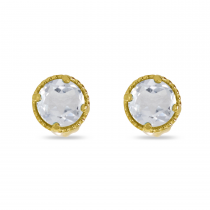 14K Yellow Gold 4mm Round White Topaz Millgrain Halo Earrings