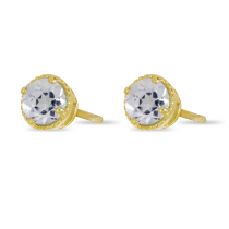 14K Yellow Gold 4mm Round White Topaz Millgrain Halo Earrings