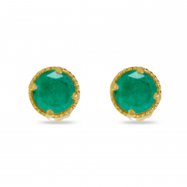 14K Yellow Gold 4mm Round Emerald Millgrain Halo Earrings