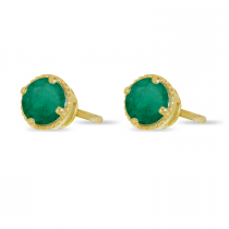 14K Yellow Gold 4mm Round Emerald Millgrain Halo Earrings
