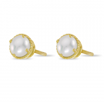 14K Yellow Gold 4mm Round Pearl Millgrain Halo Earrings