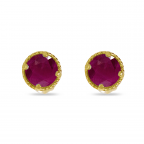 14K Yellow Gold 4mm Round Ruby Millgrain Halo Earrings