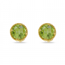 14K Yellow Gold 4mm Round Peridot Millgrain Halo Earrings