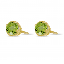 14K Yellow Gold 4mm Round Peridot Millgrain Halo Earrings