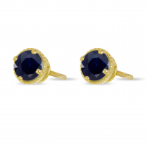 14K Yellow Gold 4mm Round Sapphire Millgrain Halo Earrings