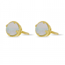 14K Yellow Gold 4mm Round Opal Millgrain Halo Earrings