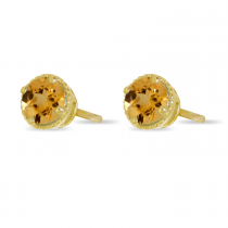 14K Yellow Gold 4mm Round Citrine Millgrain Halo Earrings