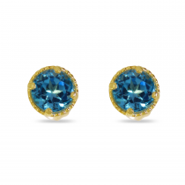 14K Yellow Gold 4mm Round Blue Topaz Millgrain Halo Birthstone Earrings