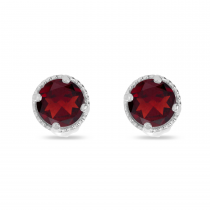 14K White Gold 4mm Round Garnet Millgrain Halo Earrings