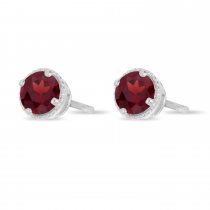 14K White Gold 4mm Round Garnet Millgrain Halo Earrings