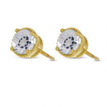 14K Yellow Gold 5mm Round White Topaz Millgrain Halo Earrings