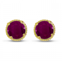 14K Yellow Gold 5mm Round Ruby Millgrain Halo Earrings