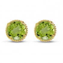 14K Yellow Gold 5mm Round Peridot Millgrain Halo Earrings