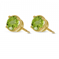 14K Yellow Gold 5mm Round Peridot Millgrain Halo Earrings