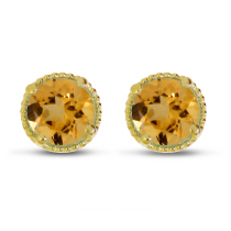 14K Yellow Gold 5mm Round Citrine Millgrain Halo Earrings