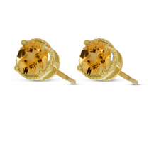 14K Yellow Gold 5mm Round Citrine Millgrain Halo Earrings