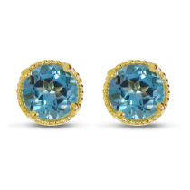 14K Yellow Gold 5mm Round Blue Topaz Millgrain Halo Earrings