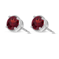 14K White Gold 5mm Round Garnet Millgrain Halo Earrings