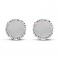 14K White Gold 5mm Round Blue Topaz Millgrain Halo Earrings