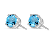 14K White Gold 5mm Round Blue Topaz Millgrain Halo Earrings