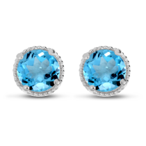 14K White Gold 5mm Round Blue Topaz Millgrain Halo Earrings