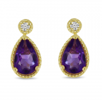 14K Yellow Gold Pear Amethyst Birthstone Earrings