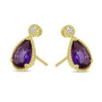 14K Yellow Gold Pear Amethyst Birthstone Earrings