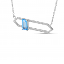 14K White Gold North 2 South Blue Topaz & Diamond Open Necklace