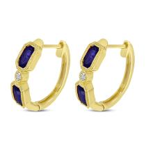 14K Yellow Gold Hexagon Sapphire and Diamond Huggie Earrings