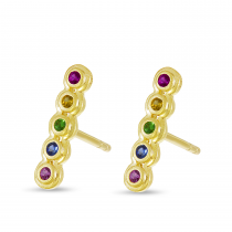 14K Yellow Gold Bezel Rainbow Sapphire Bar Earrings