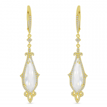 14K Yellow Gold White Topaz Pear Ornate Diamond Halo Earrings