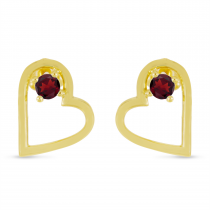 14K Yellow Gold Garnet Open Heart Birthstone Earrings