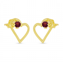 14K Yellow Gold Garnet Open Heart Birthstone Earrings