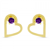 14K Yellow Gold Amethyst Open Heart Birthstone Earrings