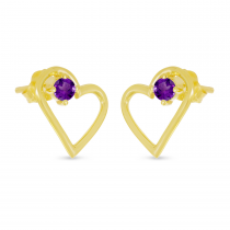 14K Yellow Gold Amethyst Open Heart Birthstone Earrings