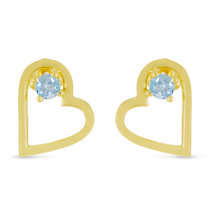 14K Yellow Gold Aquamarine Open Heart Birthstone Earrings