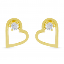 14K Yellow Gold White Topaz Open Heart Birthstone Earrings