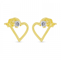 14K Yellow Gold White Topaz Open Heart Birthstone Earrings