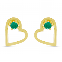 14K Yellow Gold Emerald Open Heart Birthstone Earrings