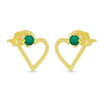 14K Yellow Gold Emerald Open Heart Birthstone Earrings