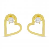 14K Yellow Gold Round Pearl Open Heart Post Earring
