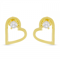 14K Yellow Gold Pearl Open Heart Birthstone Earrings