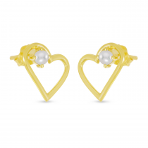 14K Yellow Gold Pearl Open Heart Birthstone Earrings