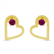 14K Yellow Gold Ruby Open Heart Birthstone Earrings